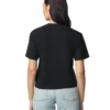 3023CL_426C_01R_C2026_SD_B_15402__84391 Back view of a person wearing a black short-sleeve T-shirt and light-wash jeans against a white background.