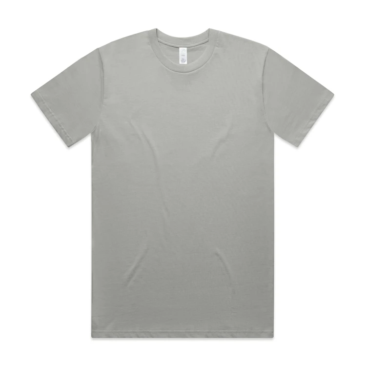 5026G_CLASSIC_ORGANIC_TEE_STORM__22848 Light gray crew-neck t-shirt laid flat on a white background in a front view