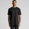 5070_CLASSIC_PLUS_TEE_MAIN__08942 Front view of a man wearing a plain black oversized T-shirt against a light gray background.
