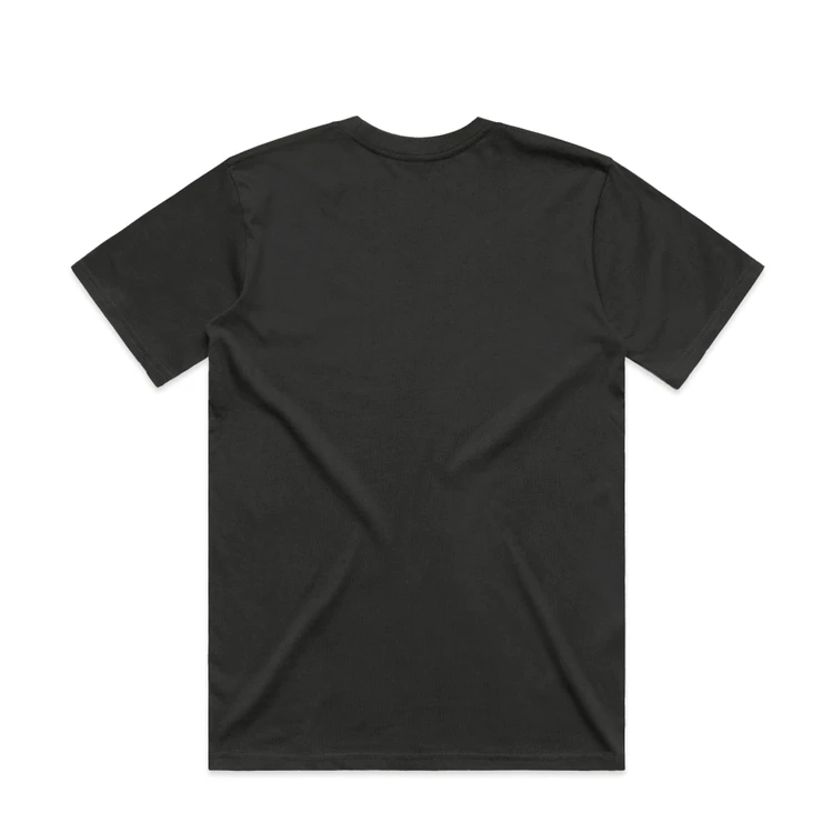 5079_CLASSIC_MINUS_TEE_COAL_BACK__02433 Black crew-neck short-sleeve T-shirt laid flat, back view on white background.