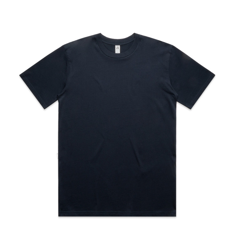 5079_CLASSIC_MINUS_TEE_NAVY__95510 Navy blue crew-neck T-shirt laid flat on a white background, front view.