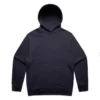 5161_RELAX_HOOD_INK_BLUE__88097 Navy hoodie with a front pocket, laid flat on a white background.