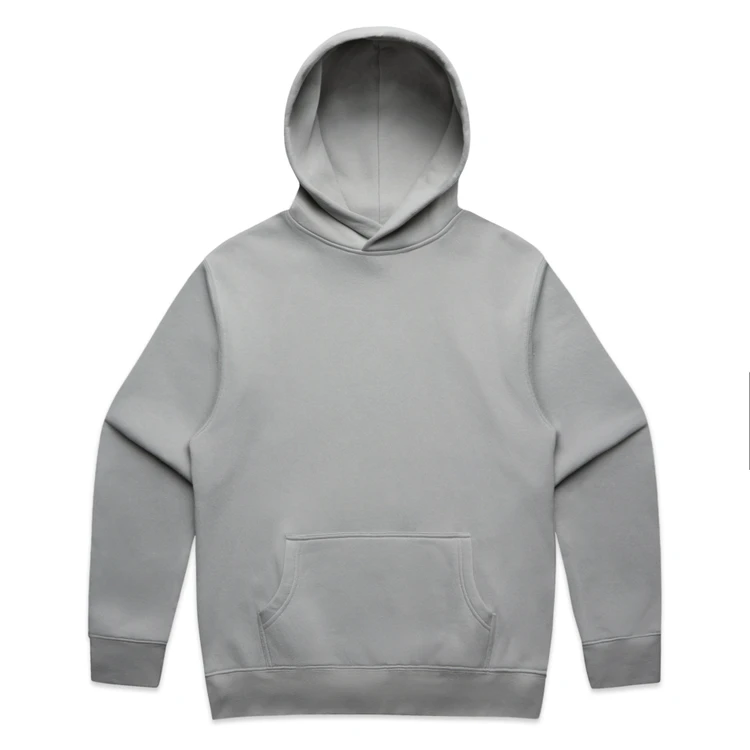 5161_RELAX_HOOD_STORM__93304 Grey pullover hoodie with a front kangaroo pocket on a white background.
