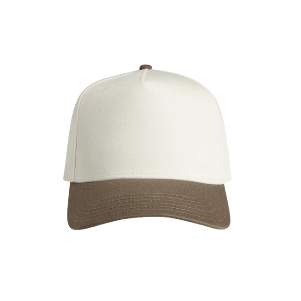 AS Colour Frame Two-Tone Cap 1165 Two-tone baseball cap with a white crown and brown curved brim.