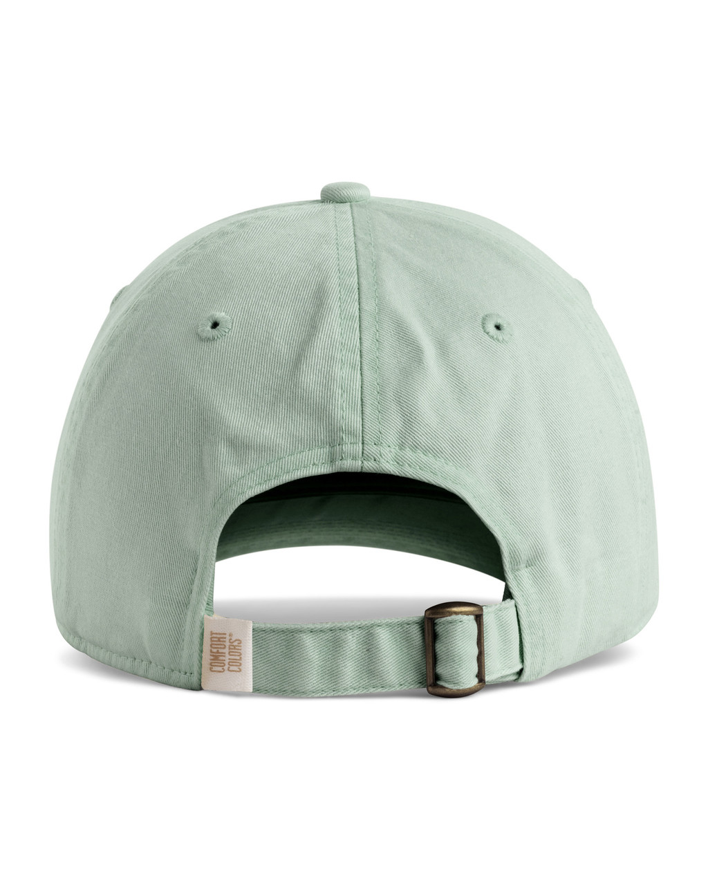 CCSC0_Bay_03__35089 Back view of a mint-green baseball cap with an adjustable strap and metal buckle.