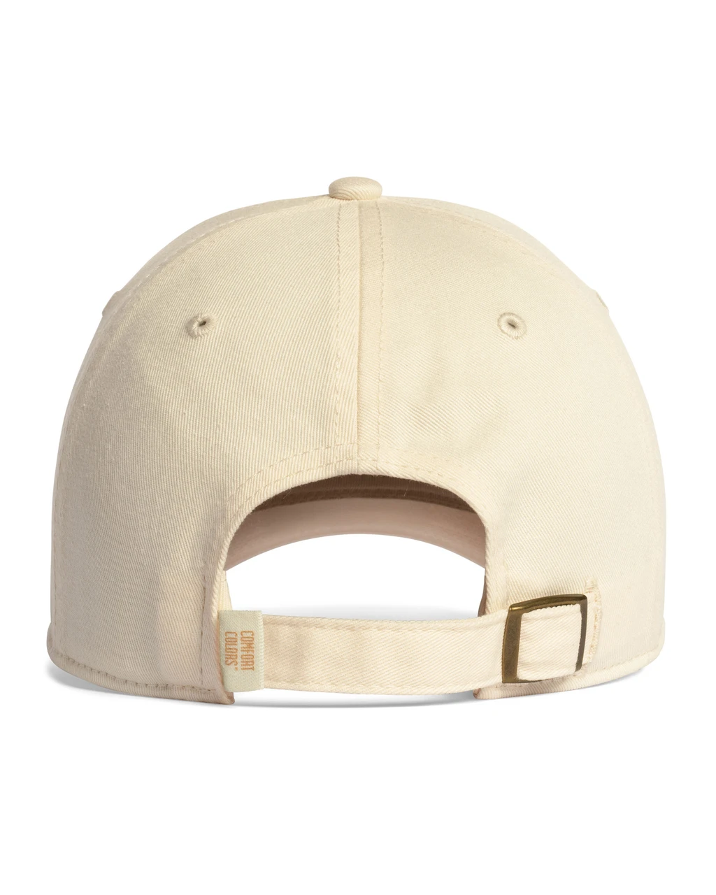 CCWC0-ivory-back Back view of a beige canvas baseball cap with an adjustable strap and brass buckle.