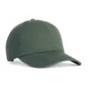 CCWC0-moss Olive green baseball cap shown from the side with a curved brim and stitched panels/eyelets at the crown