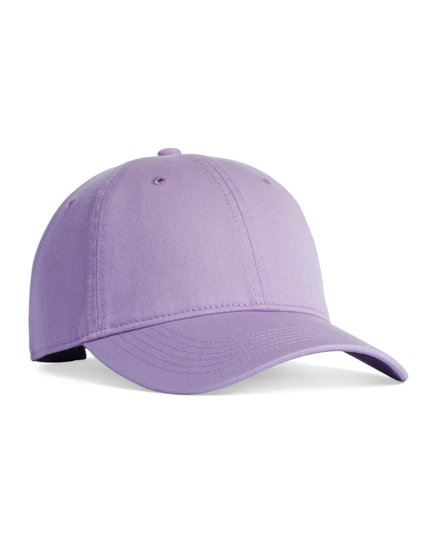 CCWC0-orchid Lavender baseball cap with curved brim on a white background, side view.