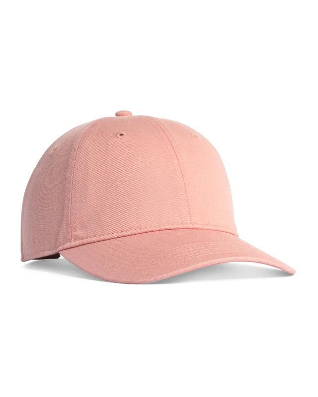 CCWC0-peachy Pink baseball cap on a white background, left side view showing curved brim and top button