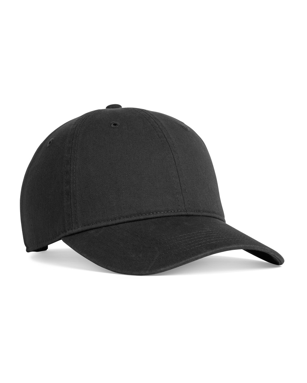 CCWC0_Black_01__31849 Black baseball cap in a front-left view, plain and unadorned with a curved brim.