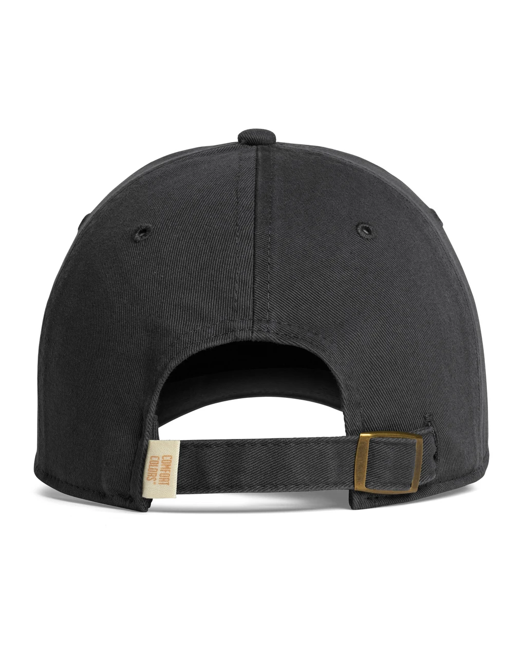 CCWC0_Black_03__70576 Back view of a black six-panel cap with an adjustable strap and brass buckle.