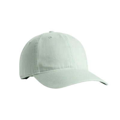 Mint green baseball cap on a white background, side view with curved brim