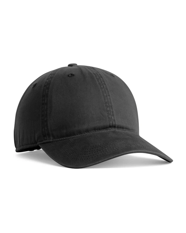 ccsc0-black Black baseball cap with curved brim and stitched panels, front-right perspective for product display.