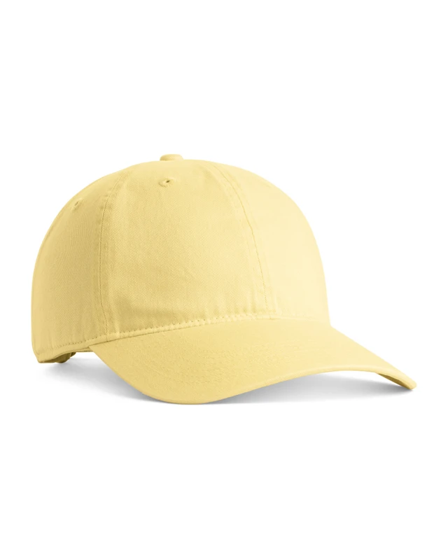 ccsc0-butter Yellow baseball cap on a white background, curved brim facing right.