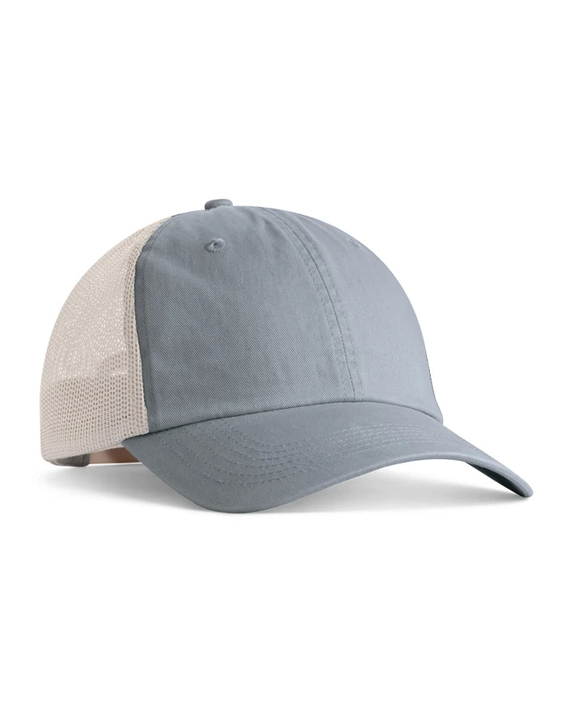 ccst0-granite Blue-gray baseball cap with a beige mesh back and curved brim on a white background, front panel solid color cresting a casual look.