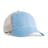 ccst0-hydrangea Light blue trucker hat with a beige mesh back and curved brim on a white background